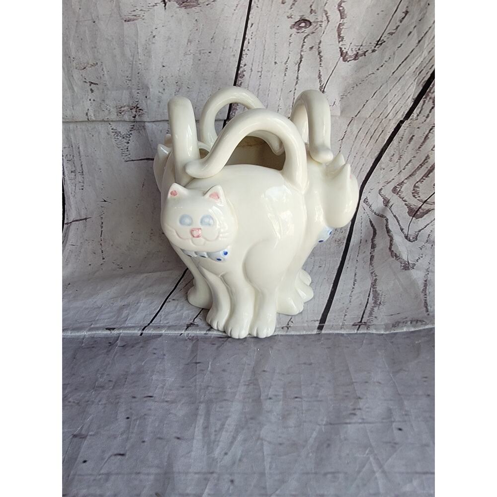 Vintage 1984 Fitz & Floyd Planter Pot OCI Omnibus 4 White Cats Glazed Ceramic